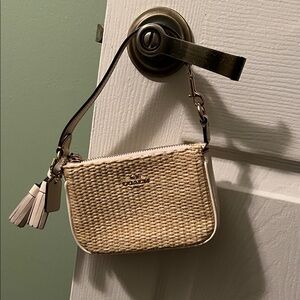 Coach Woven Tan and Cream mini purse
